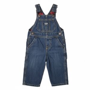 OshKosh B’gosh Flannel-Lined Denim Overalls 6M Red Buffalo Plaid Vestbak